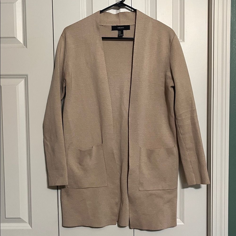 Forever 21 Tan Coatigan Women's Open Cardigan Sweater Coat Long Oversized Sz S
